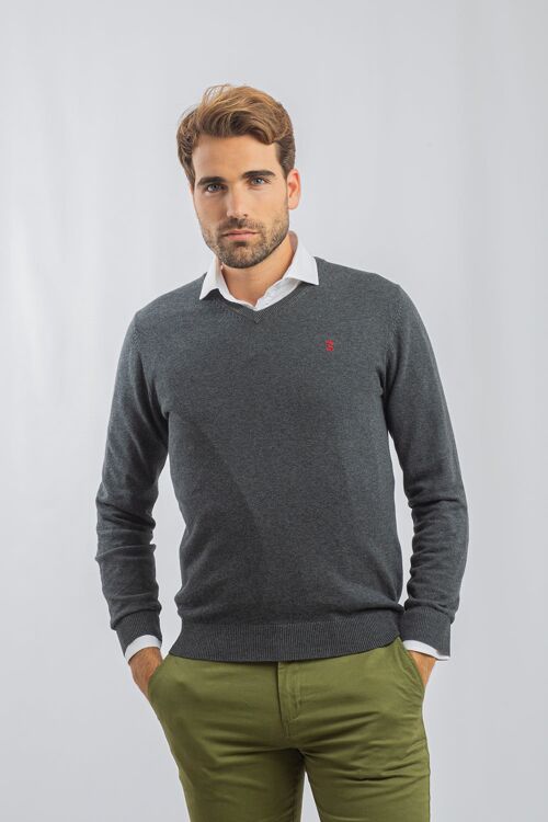 Jersey Cuello Pico Gris Marengo