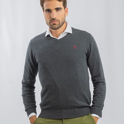 Jersey Cuello Pico Gris Marengo