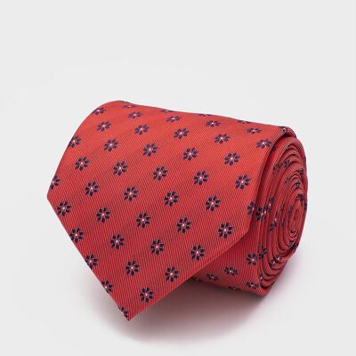 Cravate rouge à fleurs bleu marine