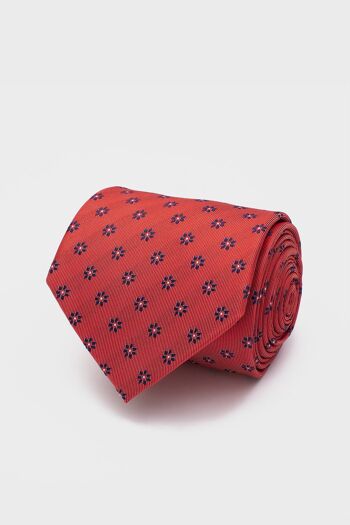 Cravate rouge à fleurs bleu marine 1