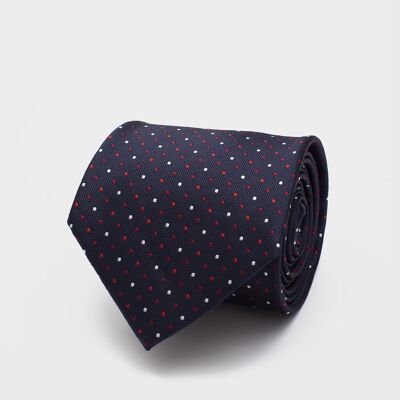 Marineblaue Krawatte mit weißen und roten Punkten