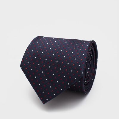 Corbata Marino Punto Blancos-Rojo