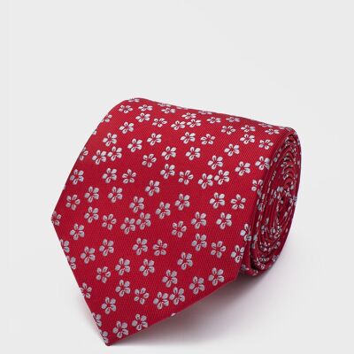 Cravate Rouge Fleur Blanche