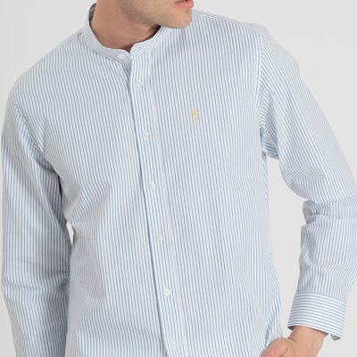 Blue Striped Mandarin Collar Shirt