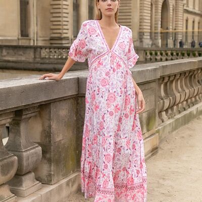 V-neck floral print long dress