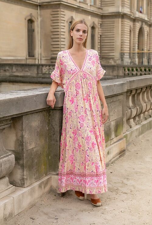 Robe longue à imprime fleurie col V