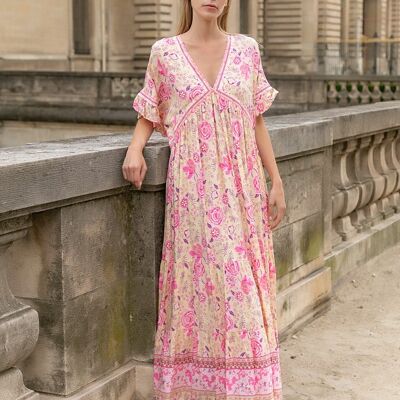 Robe longue à imprime fleurie col V