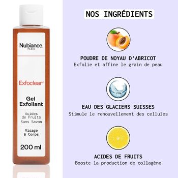 Exfoclear® - Gel Exfoliant Visage & Corps aux Acides De Fruits 200ml 3