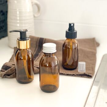 8 Flacons distributeur de savon or 100 ml en verre ambré rechargeable - Burette 3