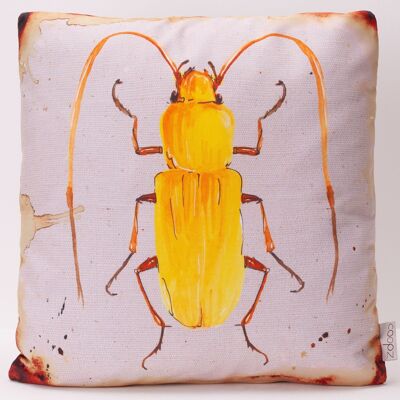 Cojín escarabajo longhorn amarillo 50x50cm