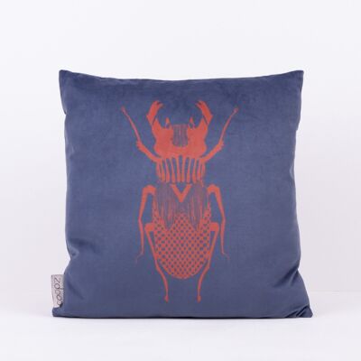 Cushion Stag Beetle Graphic Velvet Blue 50x50cm
