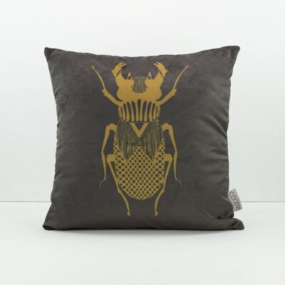 Pillowcase Stag Beetle Graphic Velvet Wood Wood/Brass 40x40cm
