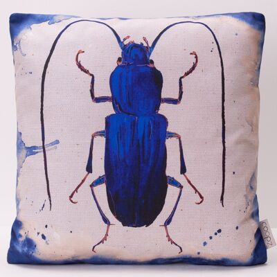 Cojín escarabajo de cuernos largos azul 50 x 50 cm
