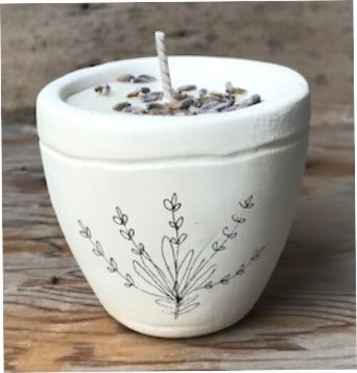 Merryfield Pottery - Botanical Seedhead Design Shabby Chic Candlepots - Lavender