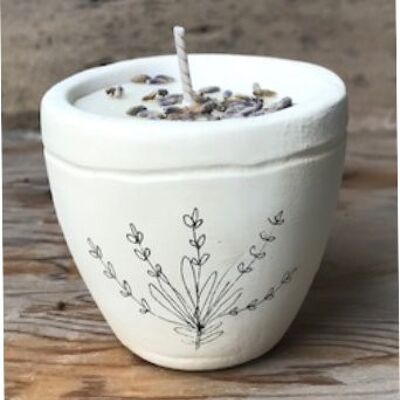 Merryfield Pottery - Botanical Seedhead Design Shabby Chic Candlepots - Lavande