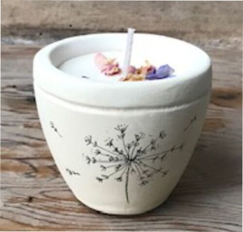 Merryfield Pottery - Botanical Seedhead Design Shabby Chic Candlepots - Dandelion clock wind