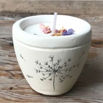 Merryfield Pottery - Botanical Seedhead Design Shabby Chic Candlepots - Dandelion clock wind