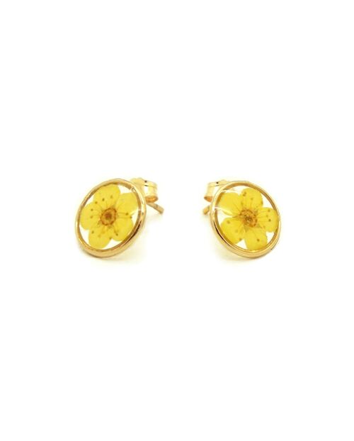 Boucles d'oreilles fleurs naturelles jaunes |  Boucles d'oreilles florales | Bijou floral | Or gold filled 14k