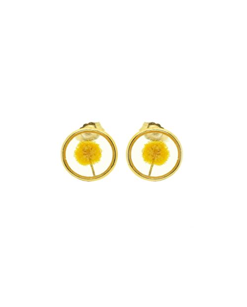 Boucles d'oreilles fleurs naturelles Mimosa |  Boucles d'oreilles florales | Bijou florale | Or gold filled 14k
