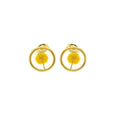 Pendientes de flores naturales de Mimosa | Pendientes florales | Joyas florales | 14k lleno de oro