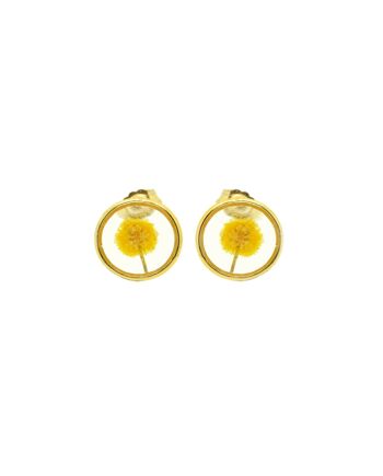 Boucles d'oreilles fleurs naturelles Mimosa |  Boucles d'oreilles florales | Bijou floral | Or gold filled 14k 1