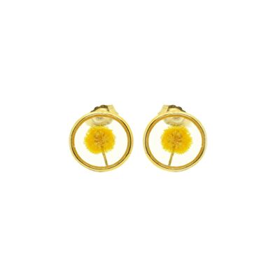 Boucles d'oreilles fleurs naturelles Mimosa |  Boucles d'oreilles florales | Bijou floral | Or gold filled 14k