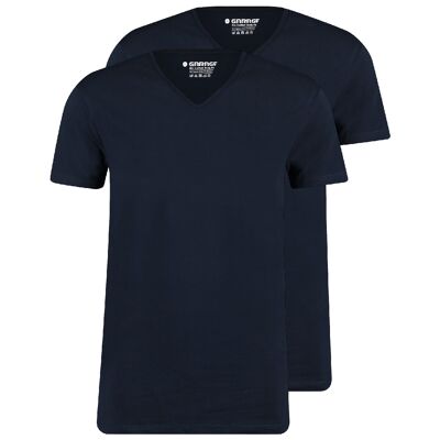 0222 Pack de 2 camisetas Bodyfit de bioalgodón con cuello de pico - Azul marino