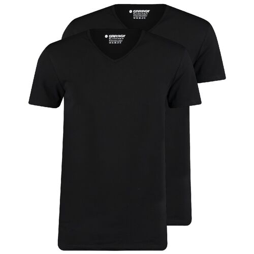 0222 Bio-cotton Bodyfit 2-pack T-shirt V-neck - Black