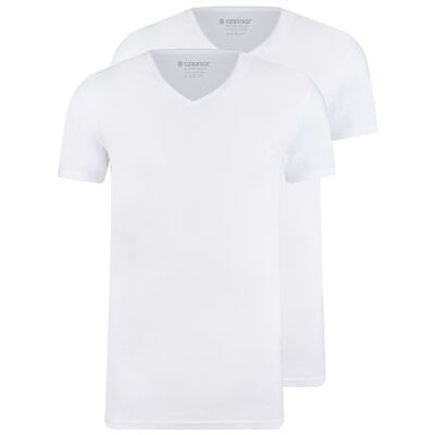 0222 Bio-Baumwolle Bodyfit 2er-Pack T-Shirt V-Ausschnitt - Weiß