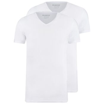 0222 T-shirt col V Bodyfit en coton bio pack de 2 - blanc 1