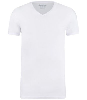 0222 T-shirt col V Bodyfit en coton bio pack de 2 - blanc 2