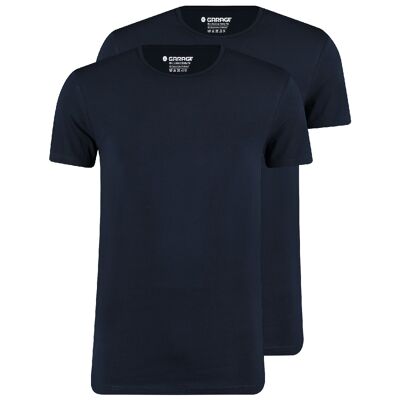 0221 T-shirt Bodyfit in bio-cotone 2-pack O-collo - Navy