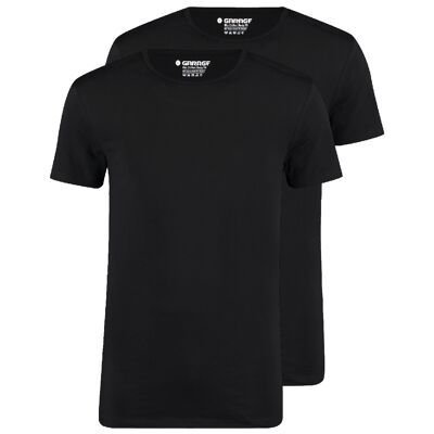 0221 Bio-Baumwolle Bodyfit 2er-Pack T-Shirt O-Ausschnitt - Schwarz