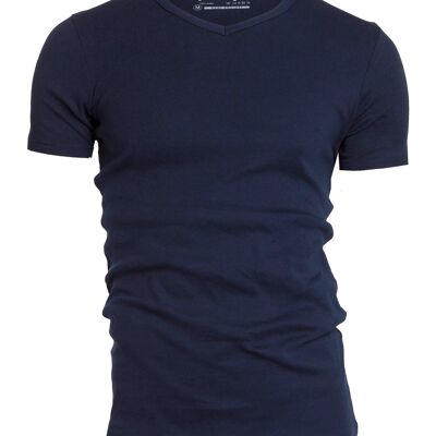 0302 SEMI BODYFIT T-Shirt V-Ausschnitt - Marineblau