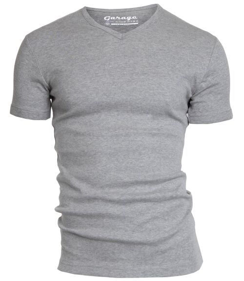 0302 SEMI BODYFIT T-shirt V-neck - Grey Melange