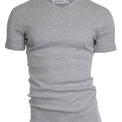 0302 SEMI BODYFIT T-shirt V-neck - Grey Melange