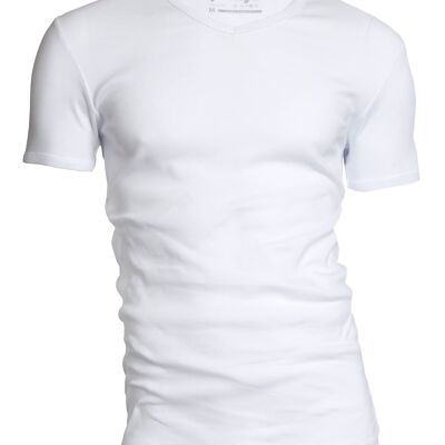 0302 SEMI BODYFIT Camiseta cuello pico - Blanco