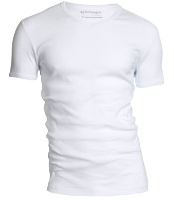 0302 SEMI BODYFIT T-shirt col V - Blanc