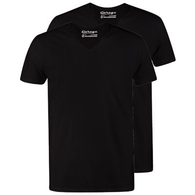 0104 REGULAR FIT 2er-Pack T-Shirt mit V-Ausschnitt – Schwarz