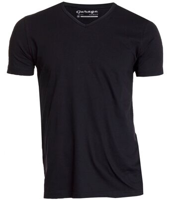 0104 REGULAR FIT T-shirt col V - Lot de 2 - Noir 2