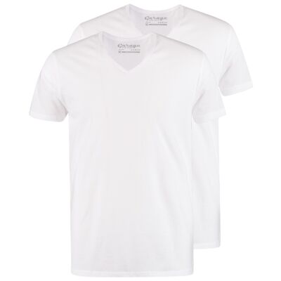 0104 REGULAR FIT T-shirt col V - Lot de 2 - Blanc