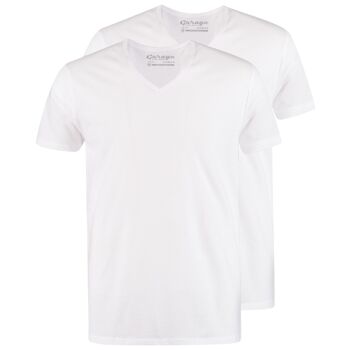 0104 REGULAR FIT T-shirt col V - Lot de 2 - Blanc 1