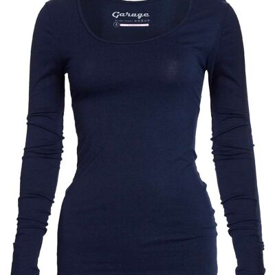 0704 T-shirt BODYFIT da donna a maniche lunghe con scollo a O - Navy