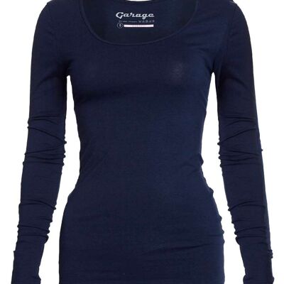 0704 Camiseta Mujer BODYFIT O-Neck Manga Larga - Azul Marino