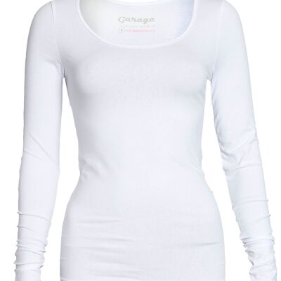 0704 T-shirt BODYFIT da donna manica lunga O-collo - bianca