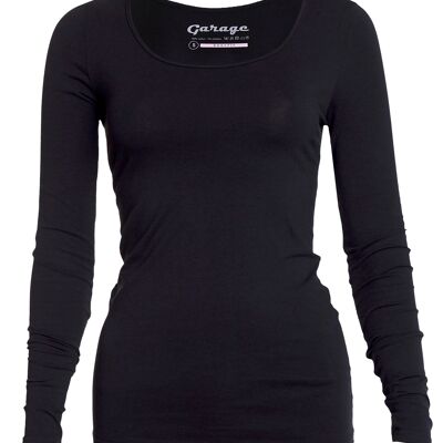 0704 Camiseta Mujer BODYFIT O-Neck Manga Larga - Negro