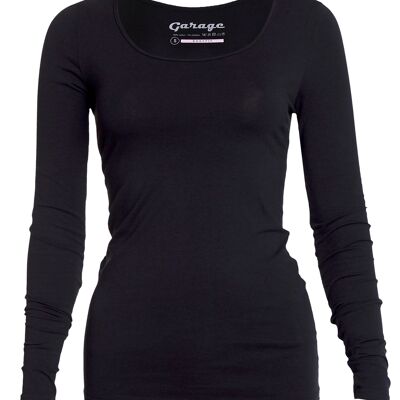 0704 Womens BODYFIT T-shirt O-Neck Longsleeve - Black