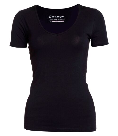 0702 Womens BODYFIT T-shirt V-neck - Black