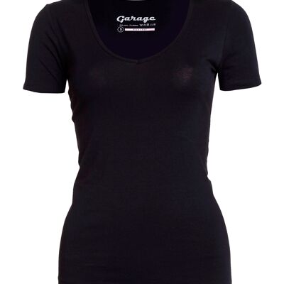 0702 Camiseta BODYFIT Mujer Cuello V - Negro