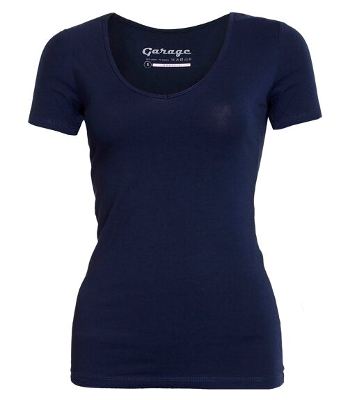 0702 Womens BODYFIT T-shirt V-neck - Navy